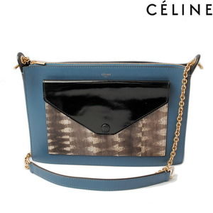 Celine Python Shoulder Bag Chain Blue Black